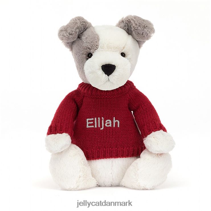 legetøj LHVJ00515 bashful terrier med personlig rød sweater grå og hvid Jellycat