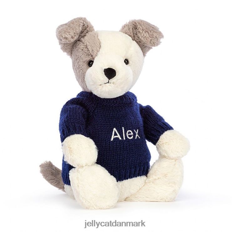 legetøj LHVJ00516 bashful terrier med personlig marineblå sweater grå og hvid Jellycat