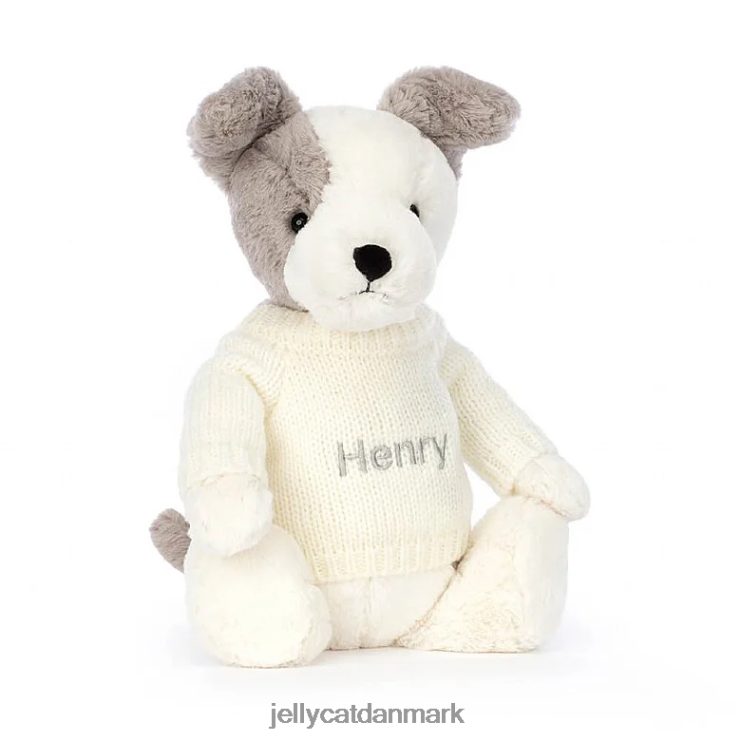 legetøj LHVJ00521 bashful terrier med personlig cremetrøje grå og hvid Jellycat