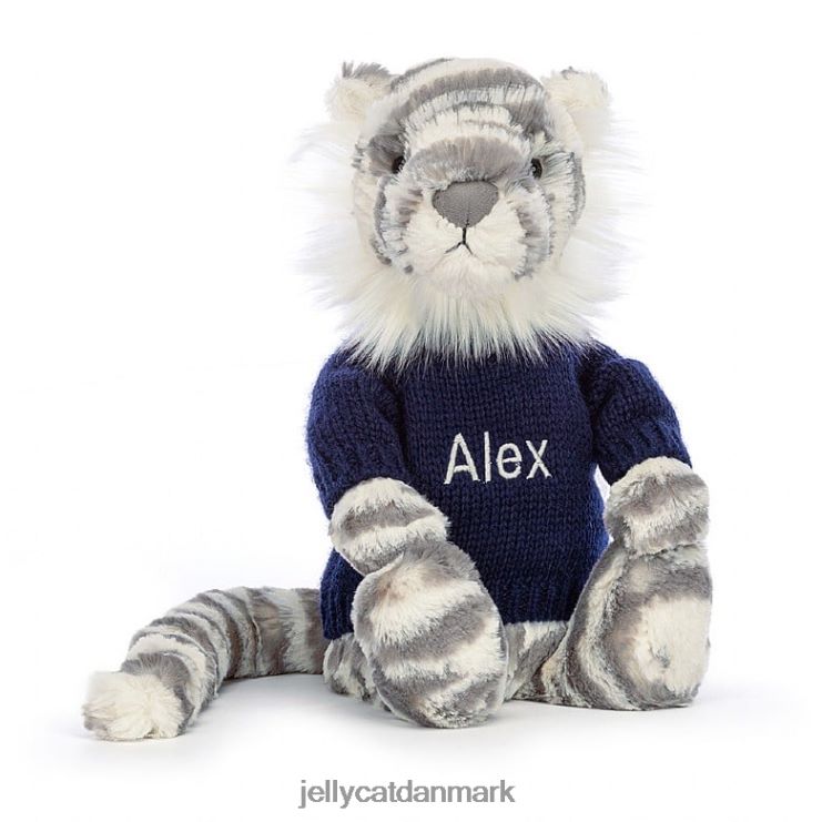 legetøj LHVJ00579 bashful snetiger med personlig marineblå trøje grå og hvid Jellycat