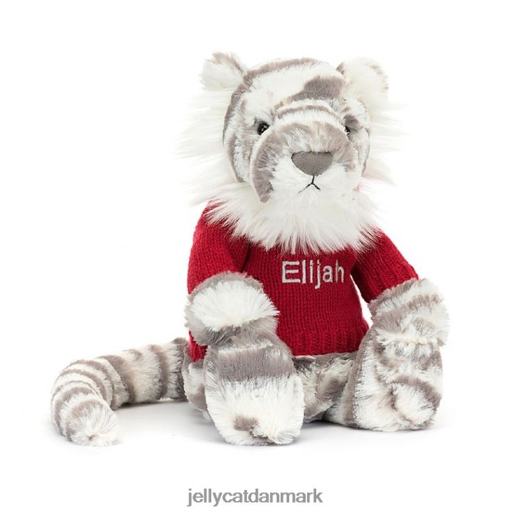 legetøj LHVJ00581 bashful snetiger med personlig rød trøje grå og hvid Jellycat