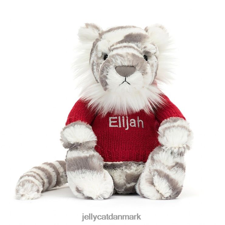 legetøj LHVJ00581 bashful snetiger med personlig rød trøje grå og hvid Jellycat